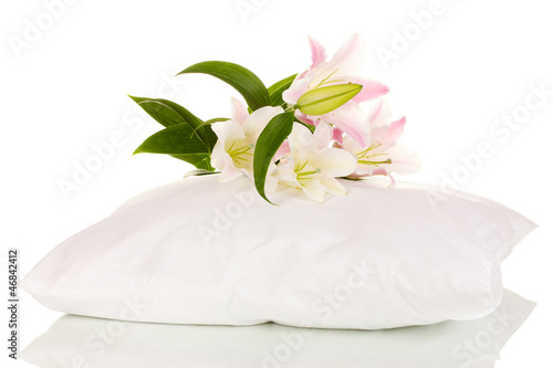 Fototapeta Naklejka Na Ścianę i Meble -  beautiful lily on pillow isolated on white
