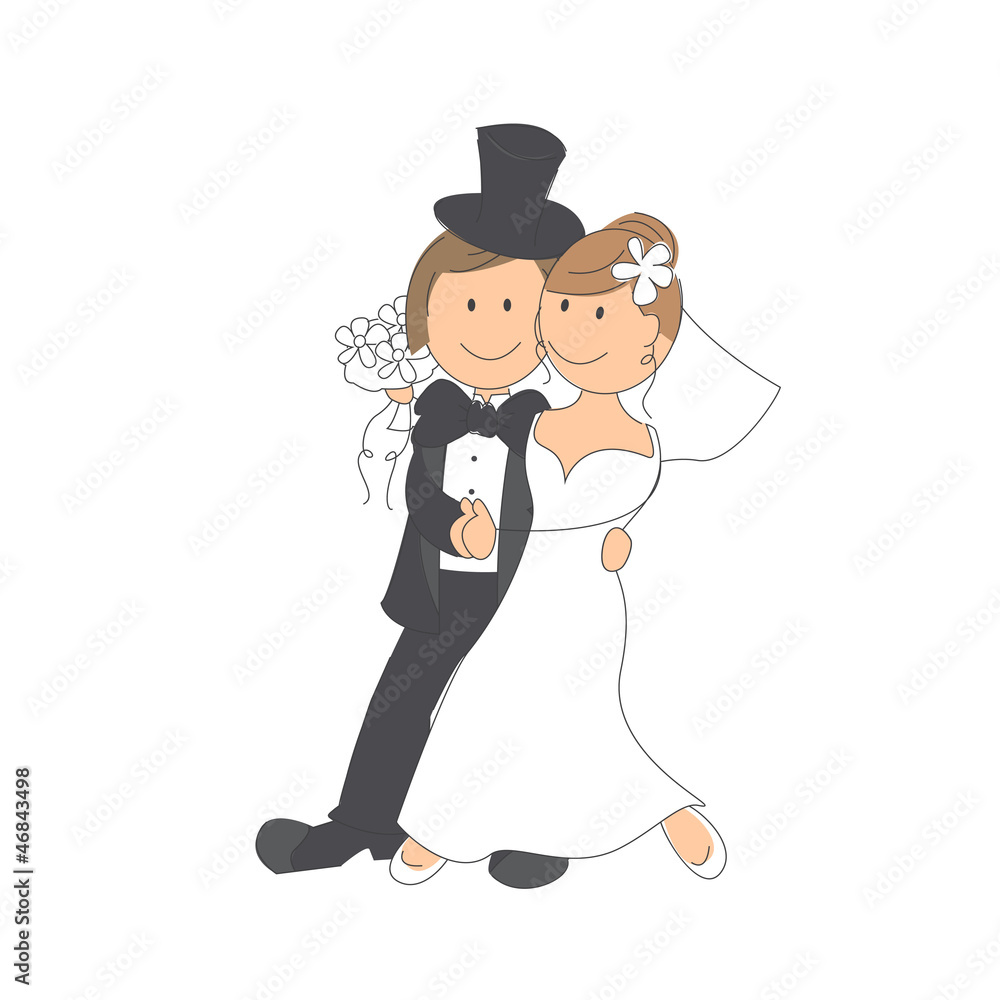 Wedding couple on white background Hand drawing illustration Wedding couple on white background Hand drawing illustration