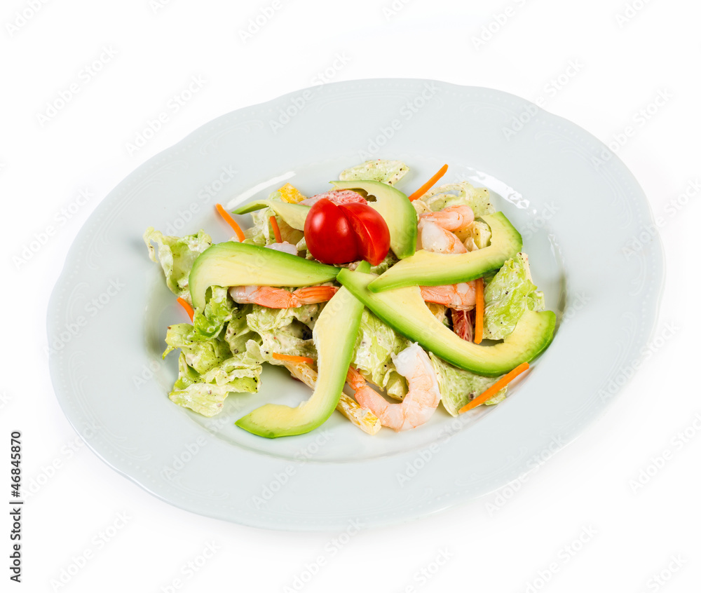 Salad with avocado and prawns Salad with avocado and prawns