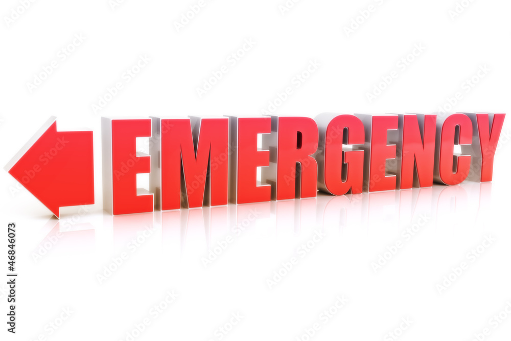 Emergency text with reflection on a white background. Emergency text with reflection on a white background.