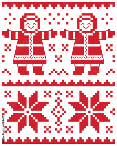 Christmas vector card - traditional knitted pattern illustration