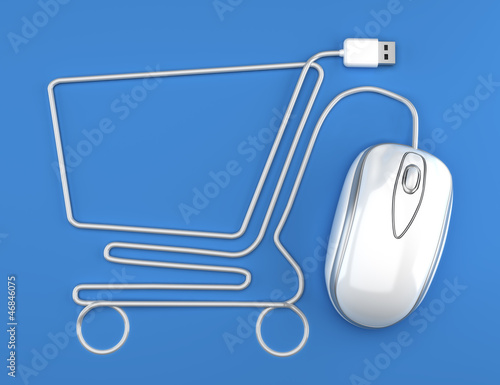 Online shopping, White mouse in the shape of a shopping cart
