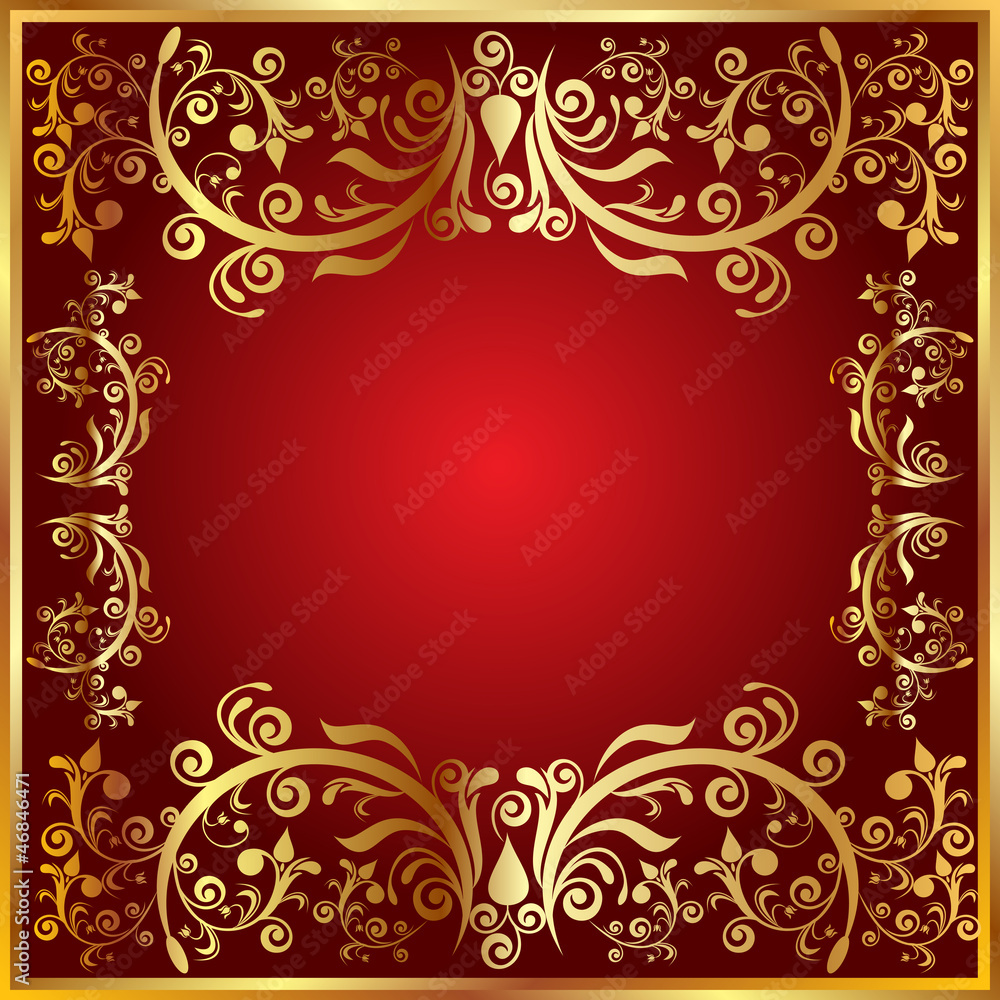 abstract golden frame with floral