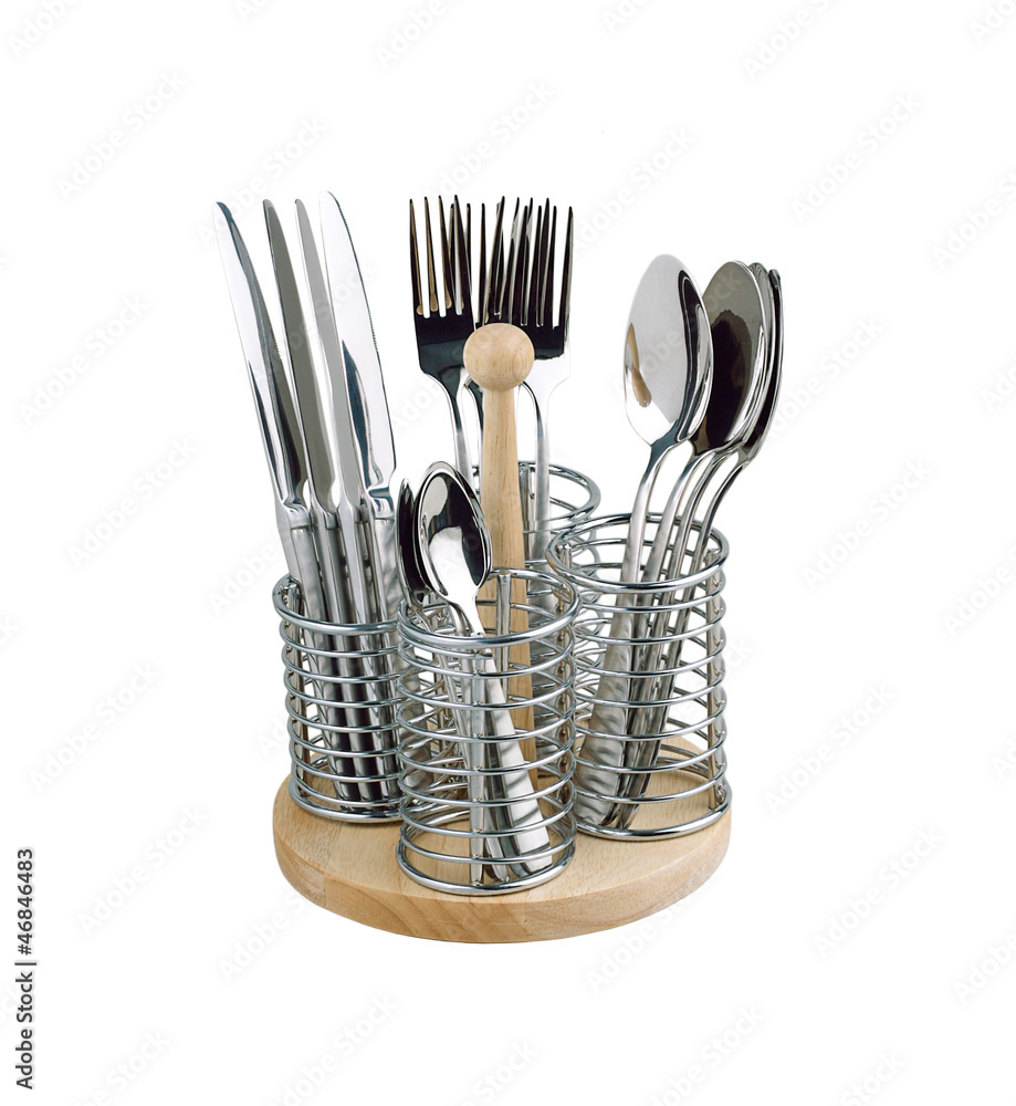 Basket of spoons, forks, teaspoons and knifes Basket of spoons, forks, teaspoons and knifes