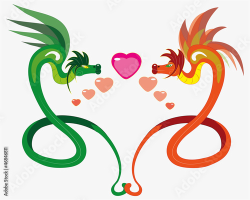 Enamored winged snakes.