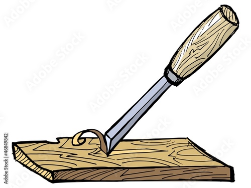 hand drawn illustration of the chisel with plank