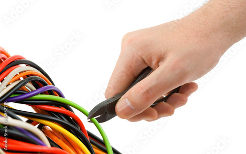 Hand, pliers and cable