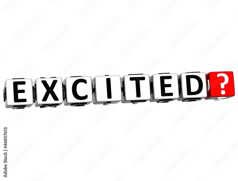 3D Excited Button Click Here Block Text 3D Excited Button Click Here Block Text