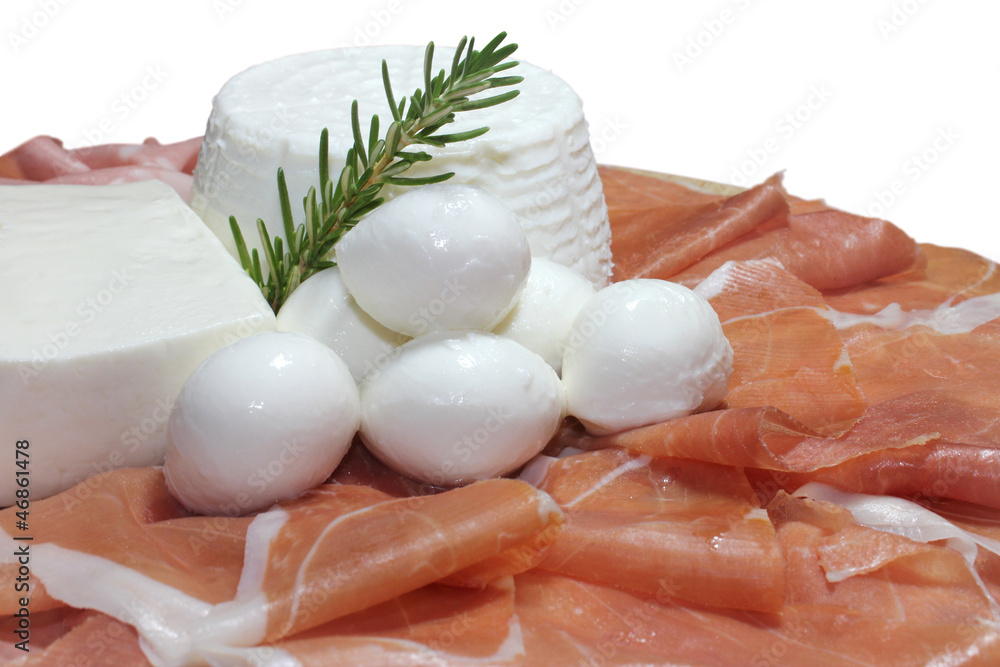 Foto Stock Formaggi, prosciutto e mortadella Adobe Stock