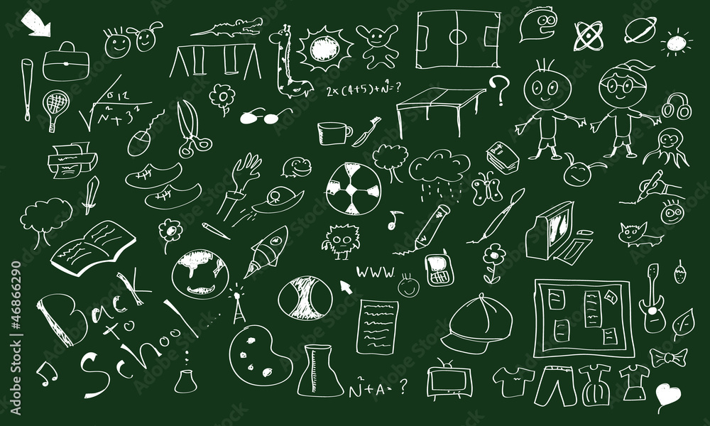 Sketches on blackboard, concept of school Sketches on blackboard, concept of school
