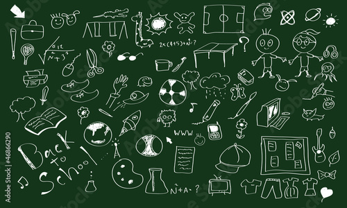 Sketches on blackboard, concept of school