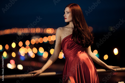 Young Beauty Famous Woman In Red Dress Outdoor photo
