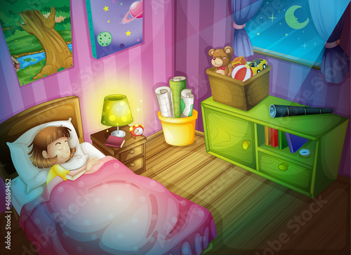 girl sleepin in bedroom at night