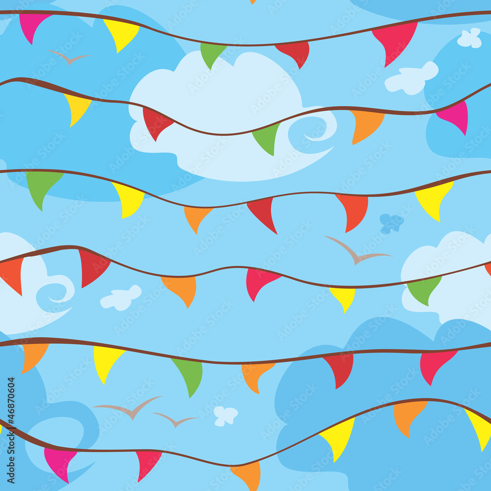 Celebration flags and sky seamless pattern