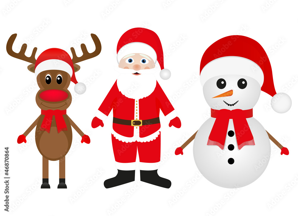 Christmas reindeer snowman and Santa Claus
