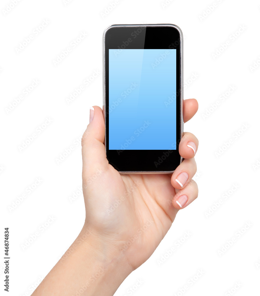 Isolation woman hand holding the phone Isolation woman hand holding the phone