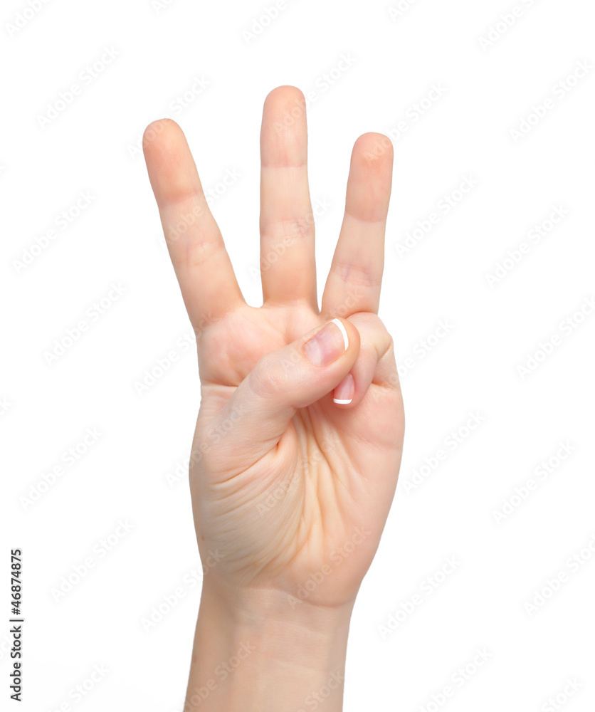 isolated woman hand shows the number three isolated woman hand shows the number three