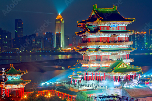 Canvas Print Night of ancient Chinese architecture