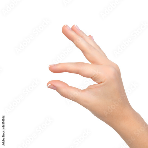 Foto isolated woman hand shows pinch to zoom or holding object