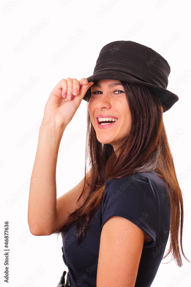 Beautiful young brunette woman in a hat Beautiful young brunette woman in a hat