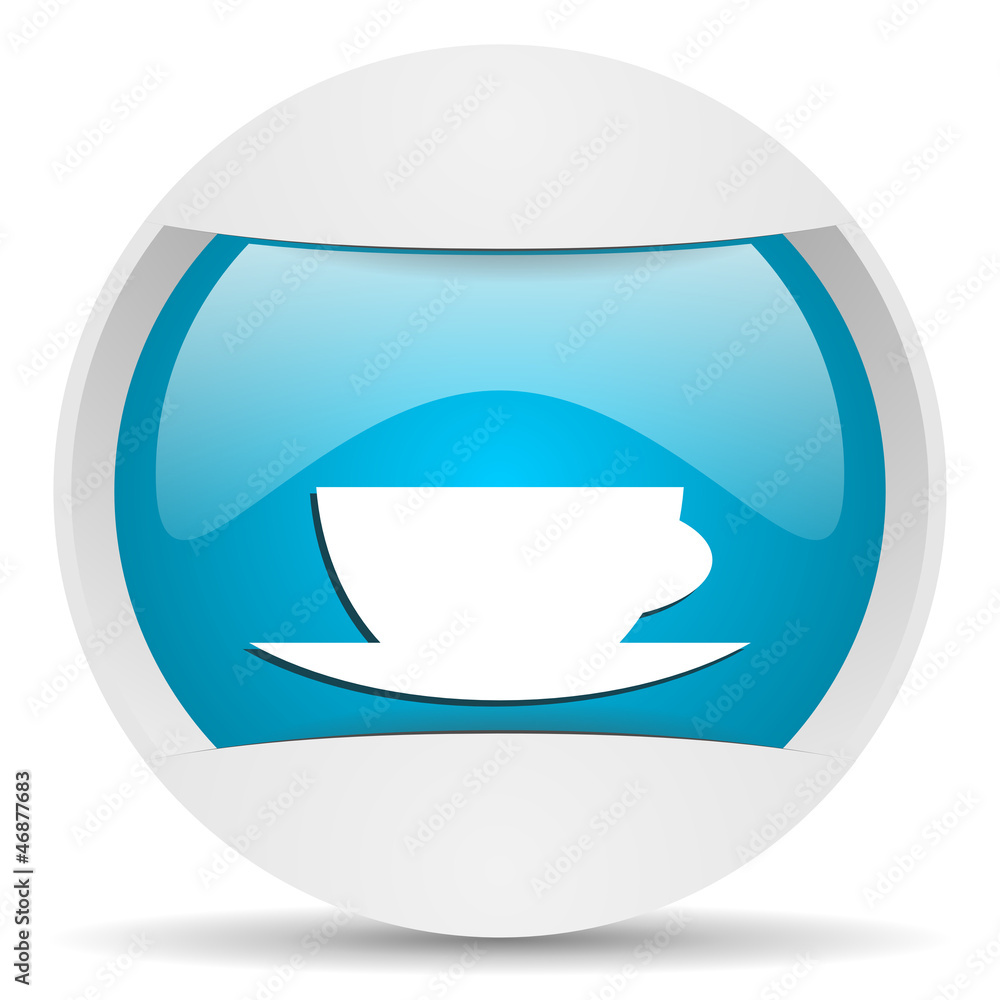 coffee cup round blue web icon on white background coffee cup round blue web icon on white background
