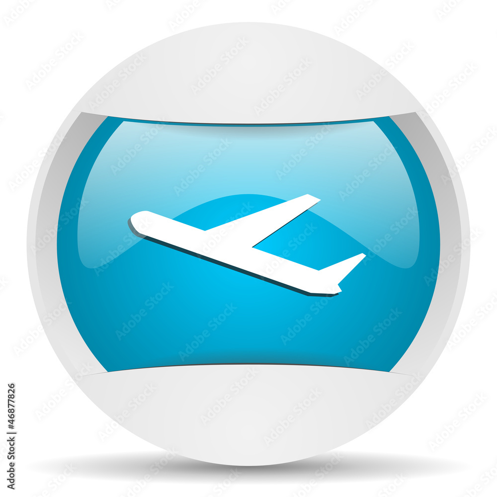 airplane round blue web icon on white background airplane round blue web icon on white background