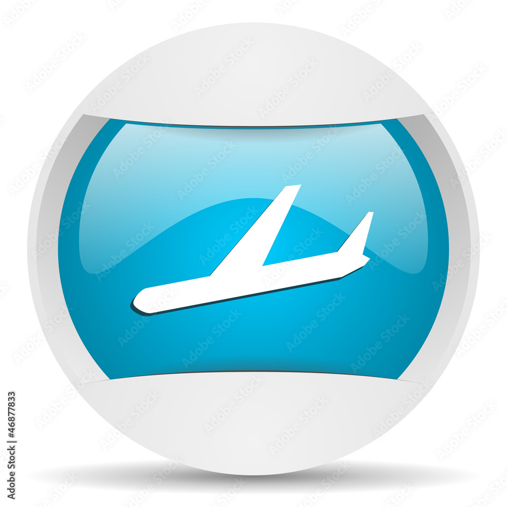 airplane round blue web icon on white background