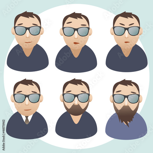 Avatar, men portraits. Vector isolated characters