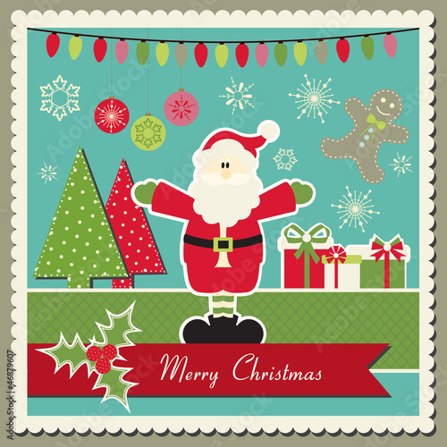 Scrapbook inspired Vector Christmas card with Santa Claus