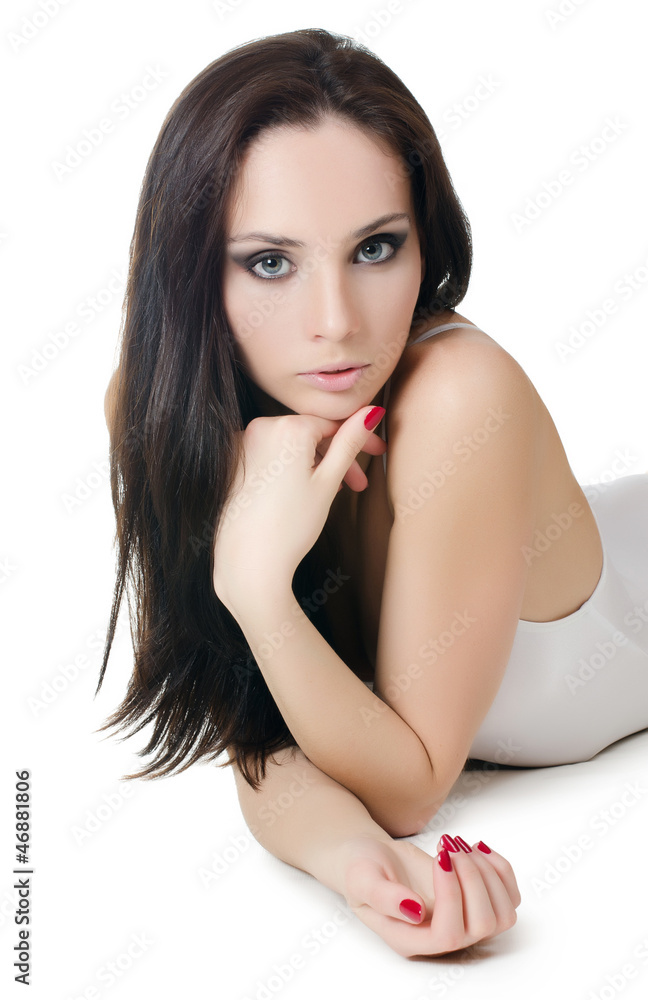 Portrait of the girl in jeans and underwear Portrait of the girl in jeans and underwear