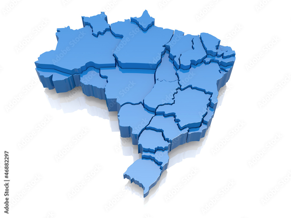 Naklejka premium Three-dimensional map of Brazil