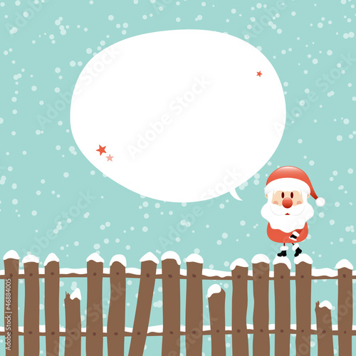 Santa On Fence Christmas Speech Bubble Retro