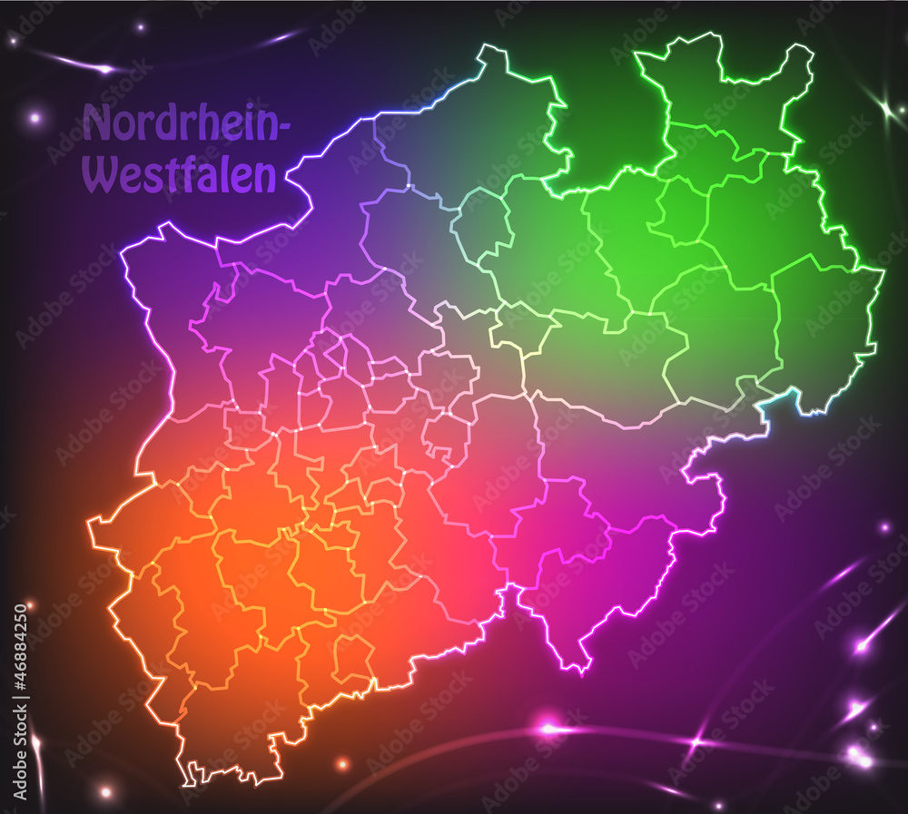 Bunte Karte von Nordrhein-Westfalen Bunte Karte von Nordrhein-Westfalen
