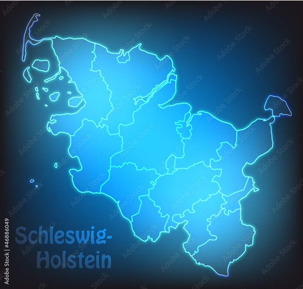 Leuchtende Karte von Schleswig-Holstein
