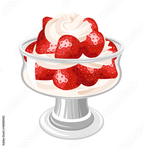 Dessert with strawberry and whipped cream. Vector illustration.