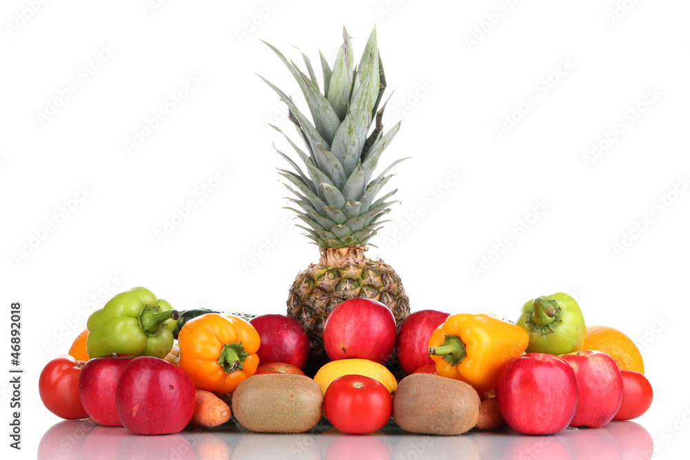 Composition with vegetables and fruits isolated on white Composition with vegetables and fruits isolated on white