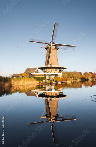 Dutch windmill reflected