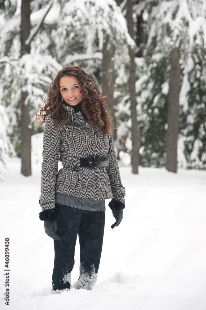 Portrait of beautiful girl in winter time with snow. Portrait of beautiful girl in winter time with snow.