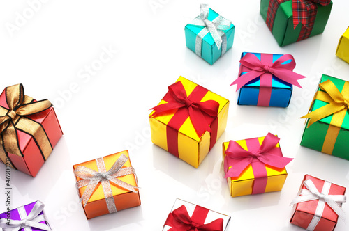 Many gifts on white background with copy space.