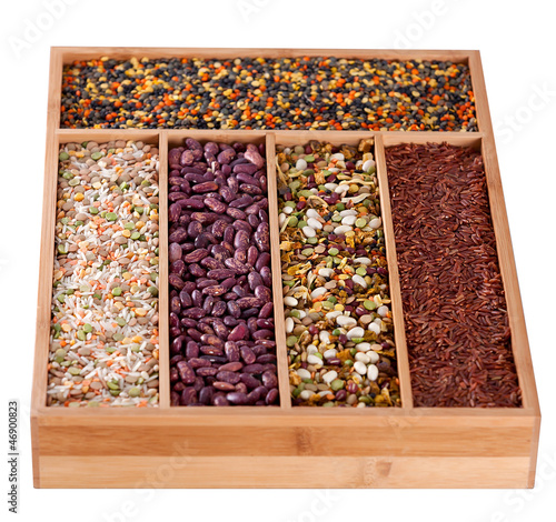 Set of beans, rice, lentils, spices for cooking in the kitchen, © lexuss