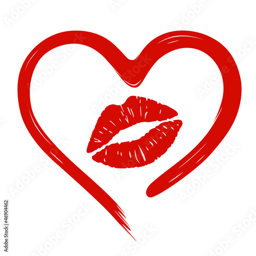 heart drawn in lipstick and lip imprint