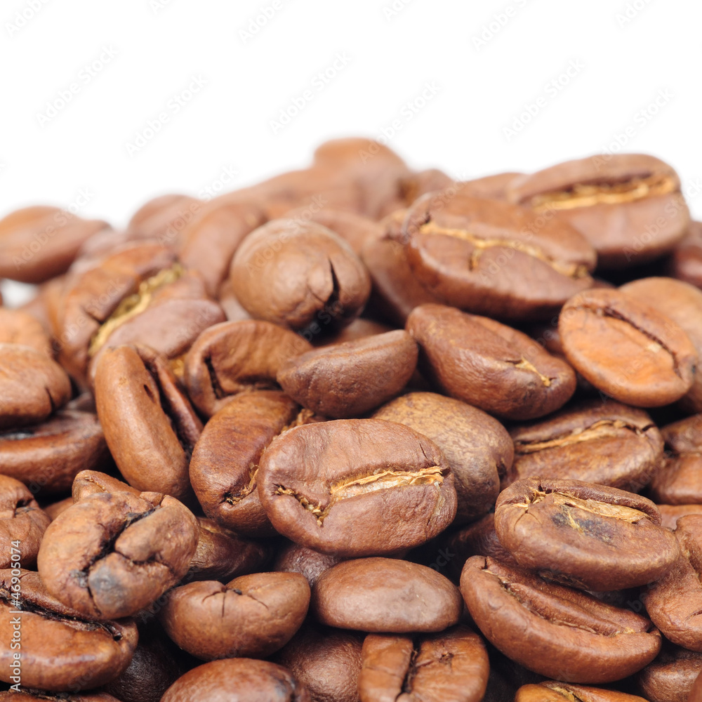 Coffee Beans on White Background with Copy Space Coffee Beans on White Background with Copy Space