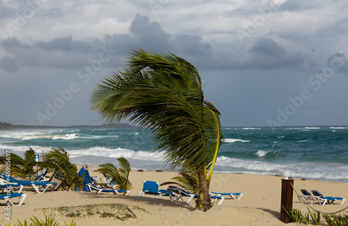Rainy season in the tropical region. Ocean shore in waiting of t