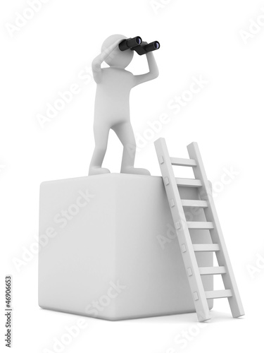 man on box and staircase. I...