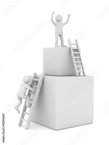 man on box and staircase. I...