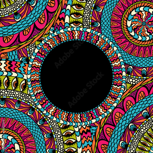 Colorful ethnicity round ornament, mosaic vector background.