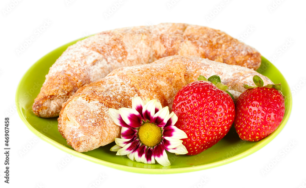 Fresh bagels with strawberry isolated on white Fresh bagels with strawberry isolated on white