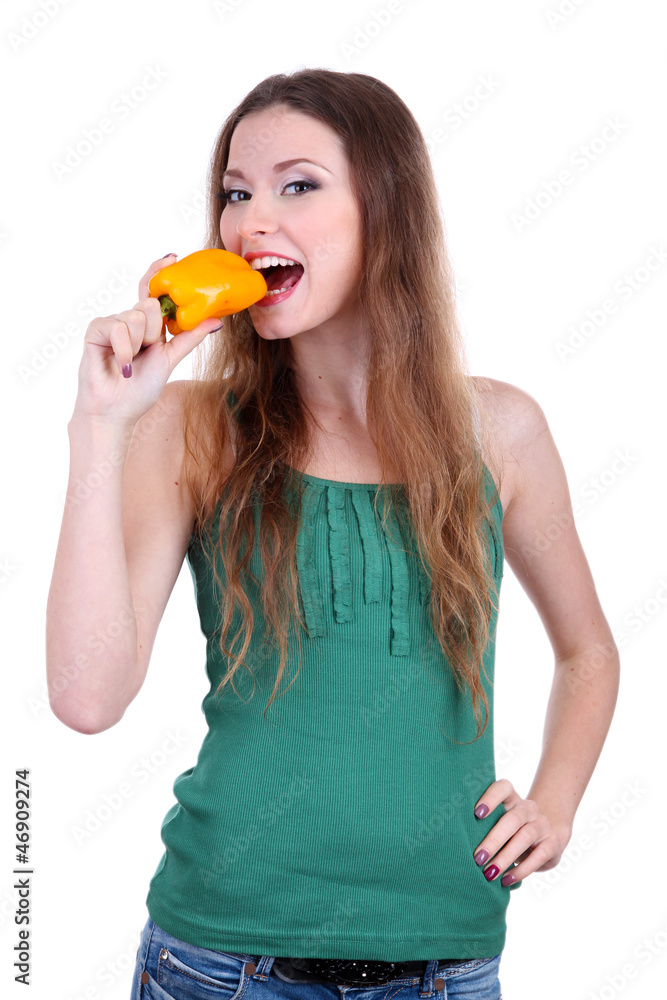 Beautiful woman with pepper isolated on white Beautiful woman with pepper isolated on white