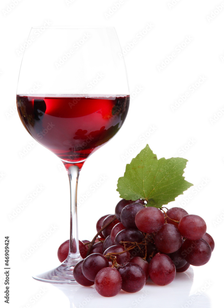 glass of wine and grapes, isolated on white glass of wine and grapes, isolated on white