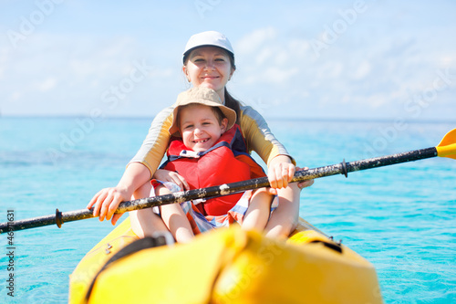 Mother and son kayaking